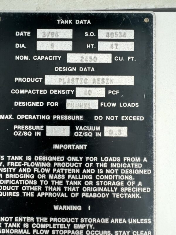 2450 Cu Ft, 47ft Carbon Steel Silos (Qty 4) for Plastic Resin - Image 2